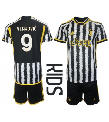Juventus Dusan Vlahovic #9 Replica Home Stadium Kit for Kids 2023-24 Short Sleeve (+ pants)